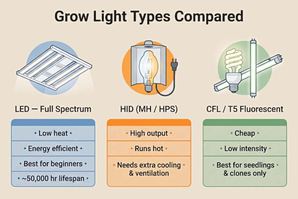 A comparison of the different kinds of grow lights available